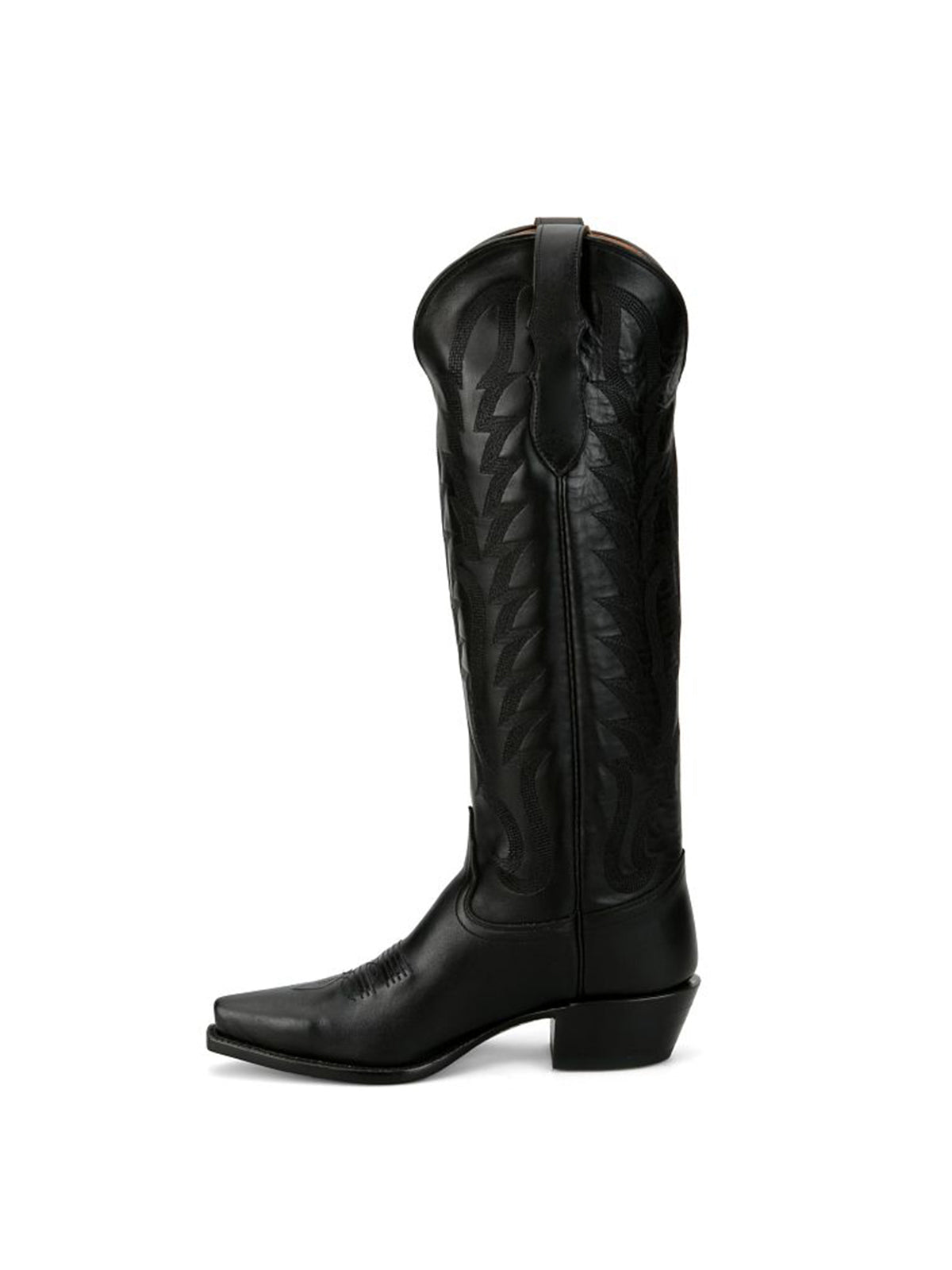 Black Snip-Toe Single Row Stitch Knee High Cowgirl Boots