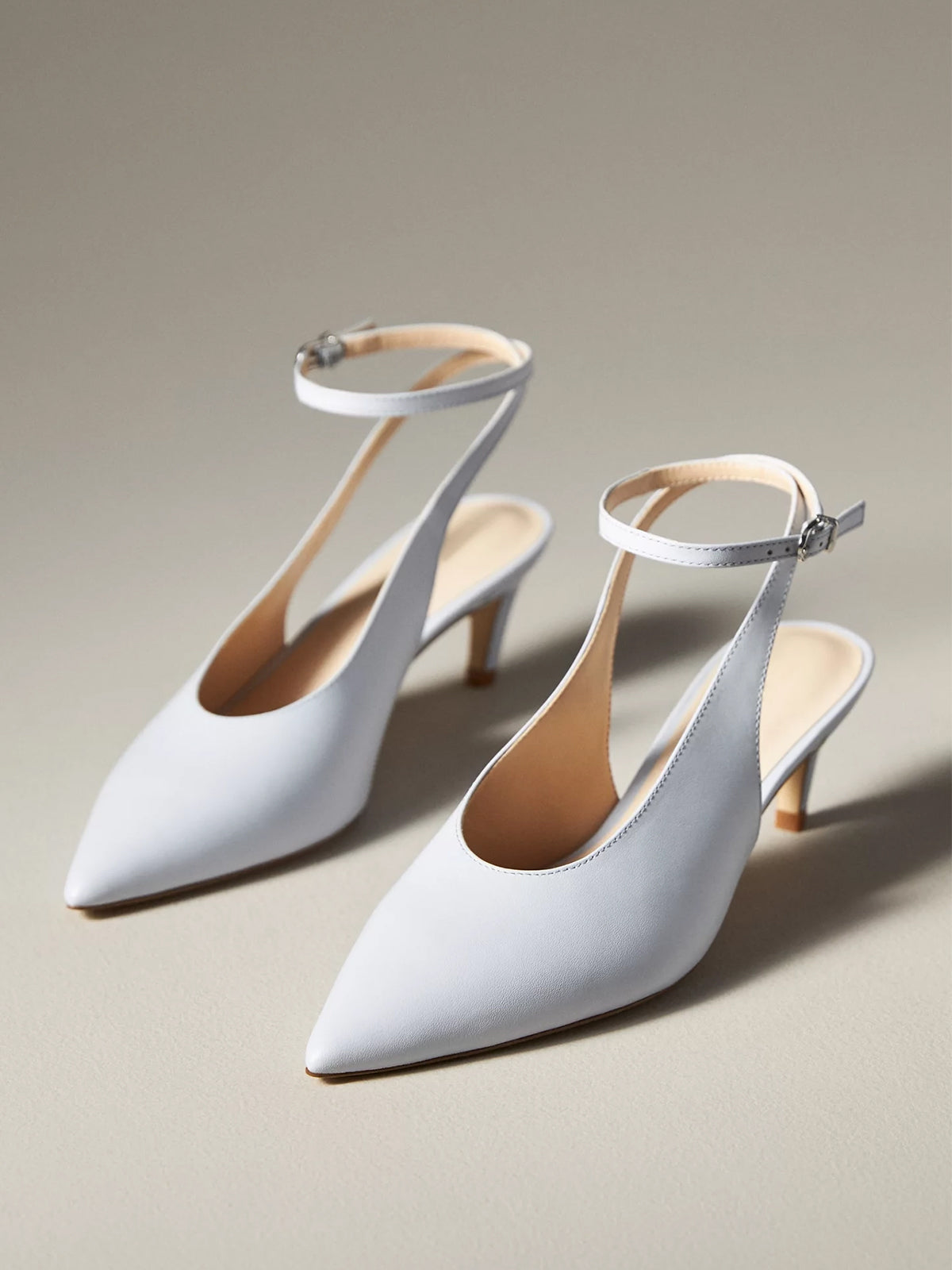 Blue Pointed-Toe Chic Slingback And Buckle Ankle Strap Kitten Heels