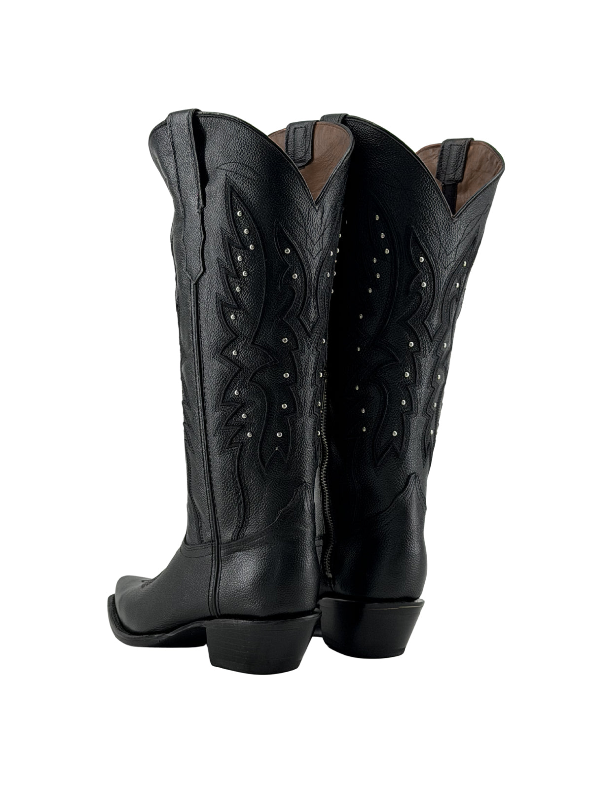 Western Snip-Toe Embroidery Half-Zip Knee High Cowgirl Boots - Black