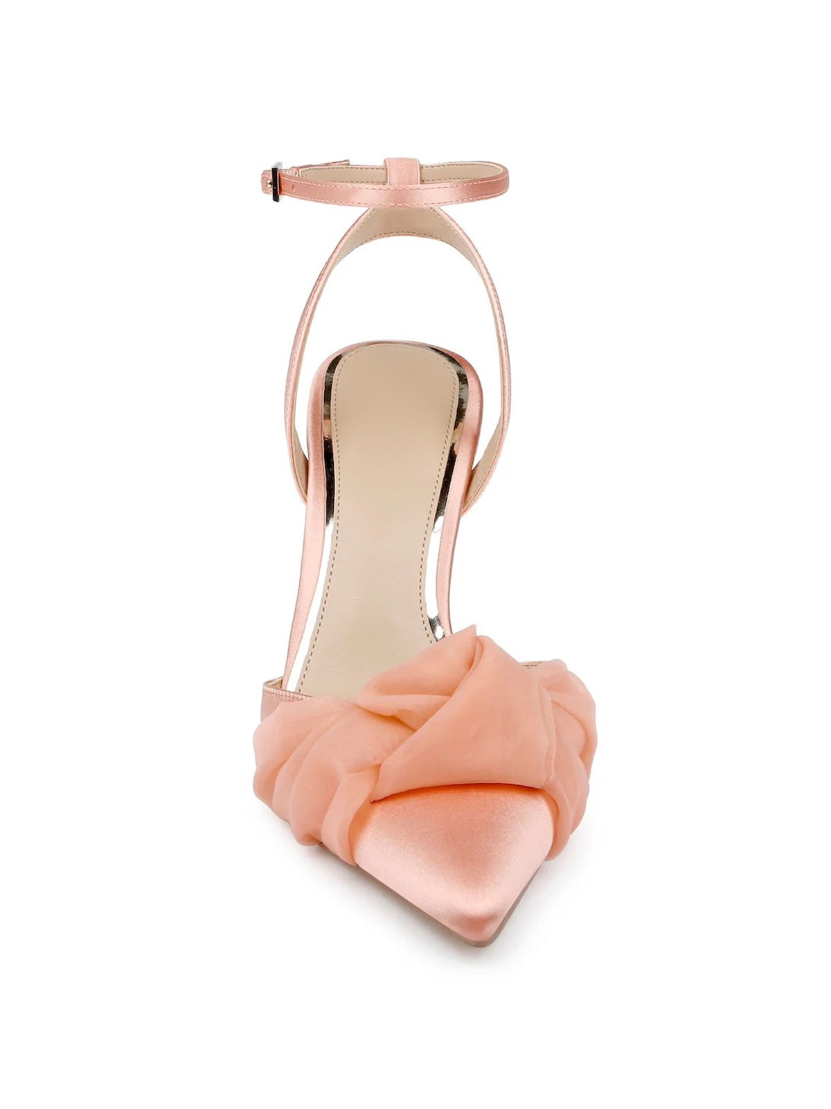 Pink Satin Pointed-Toe Front Soft Knot Slingback Ankle Strap High Heels