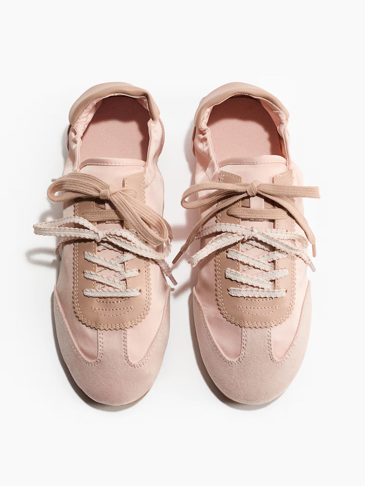 Light Pink Round-Toe Front Lace-Up Flats Sneakers