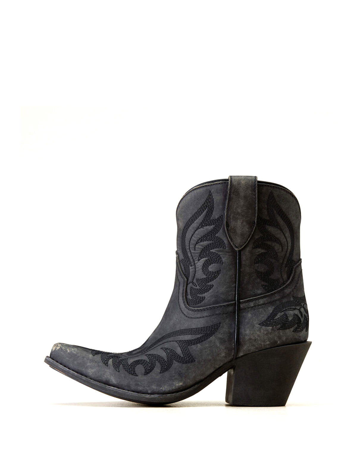 Black Stitch Almond-Toe Cowgirl Short Ankle Western Boots