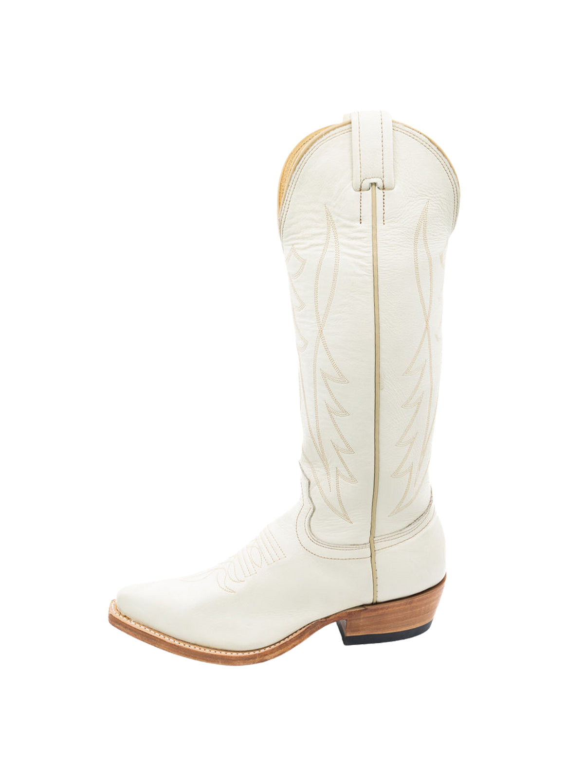 White Snip-Toe Classic Embroidery Sleek Mid Calf Cowgirl Boots