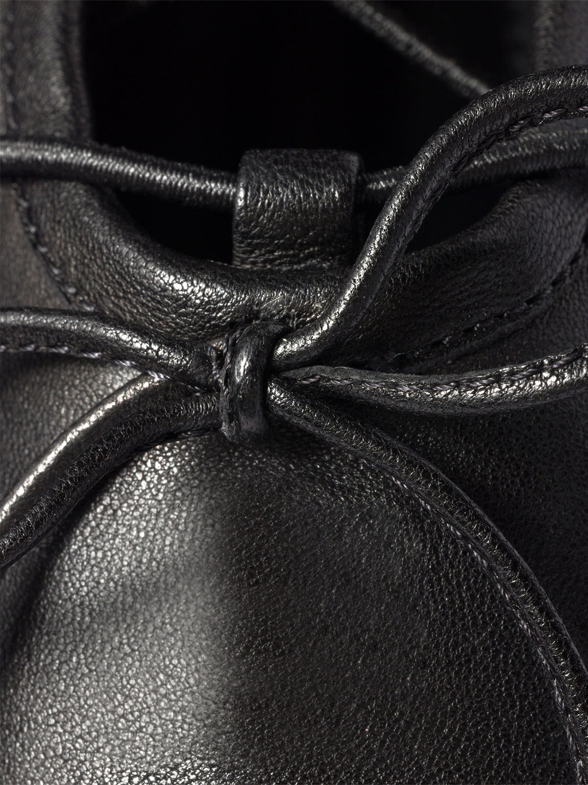 Black Round-Toe Chic Lace-Up Front Bow Slip-On Flats