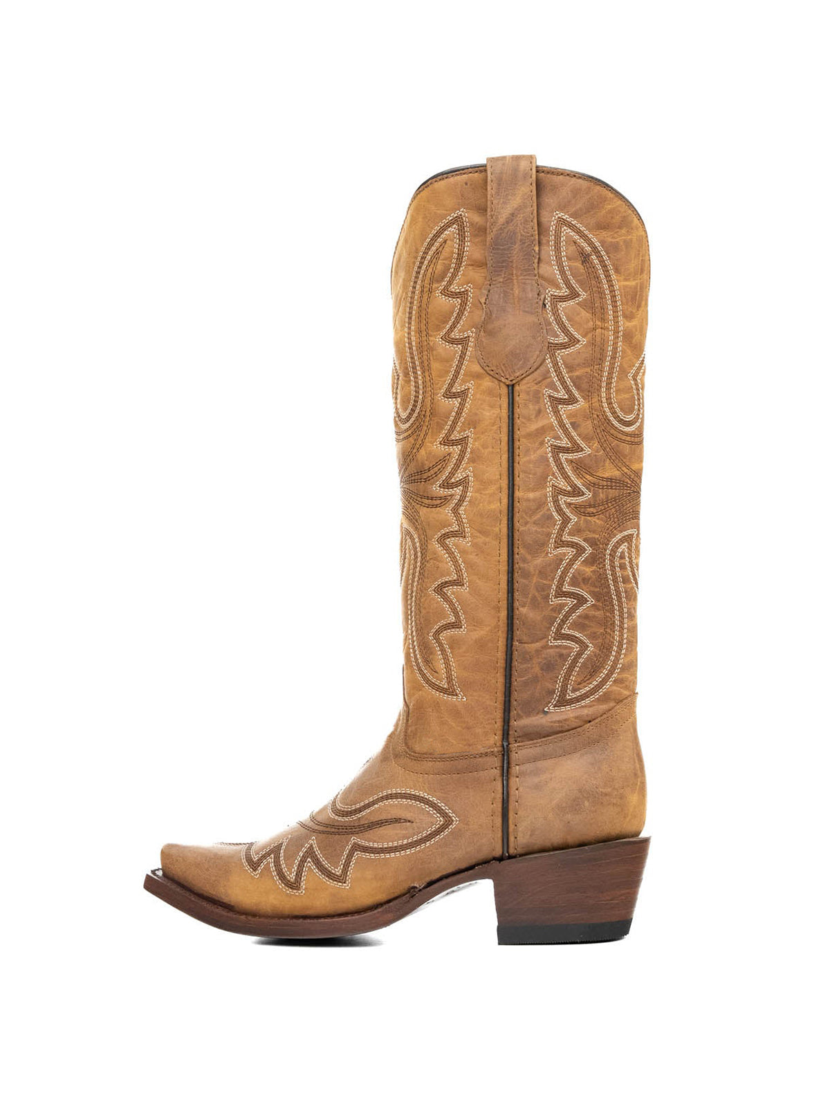 Snip-Toe Sleek Embroidery Mid Calf Cowgirl Boots For Woman - Camel