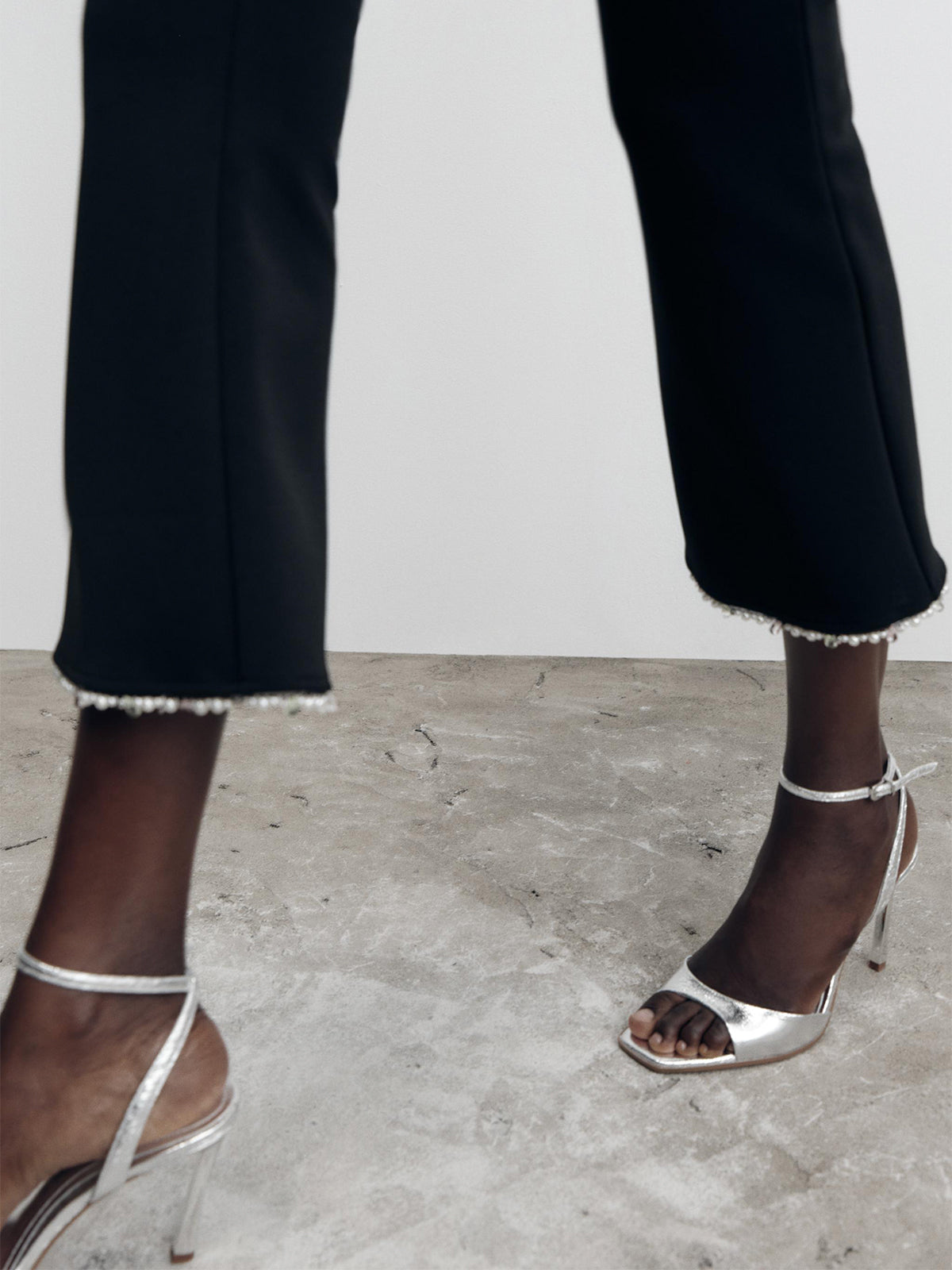 Ankle Strap Square-Toe Slingback High Heels - Metallic Silver