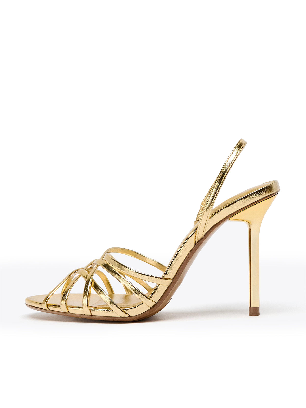 Metallic Gold Round-Toe Front Crossover Straps Slingback High Heels