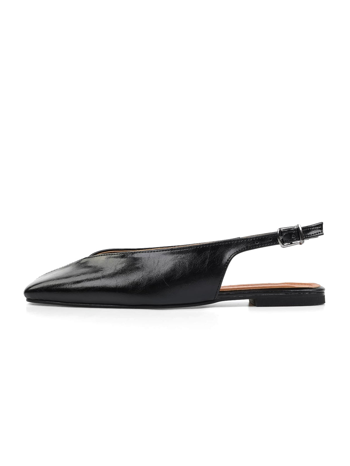 Black Square-Toe Classic Buckle Back Strap Slip-On Flats