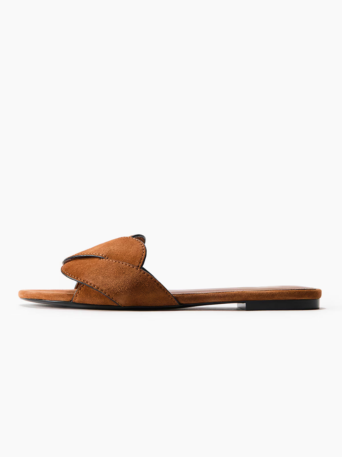 Brown Faux Suede Square-Toe Braided Strap Flats Sandals