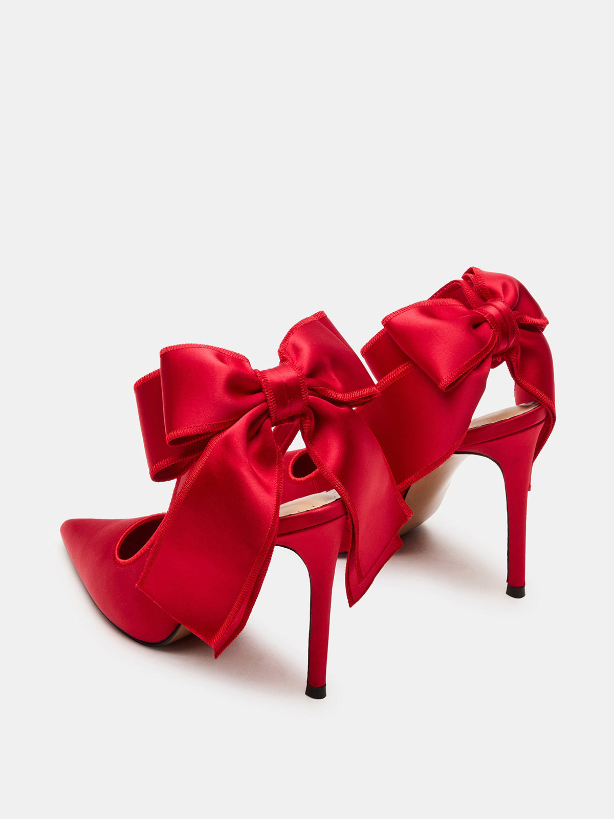 Red Satin Pointed-Toe Slingback With Big Bow Pump High Heels