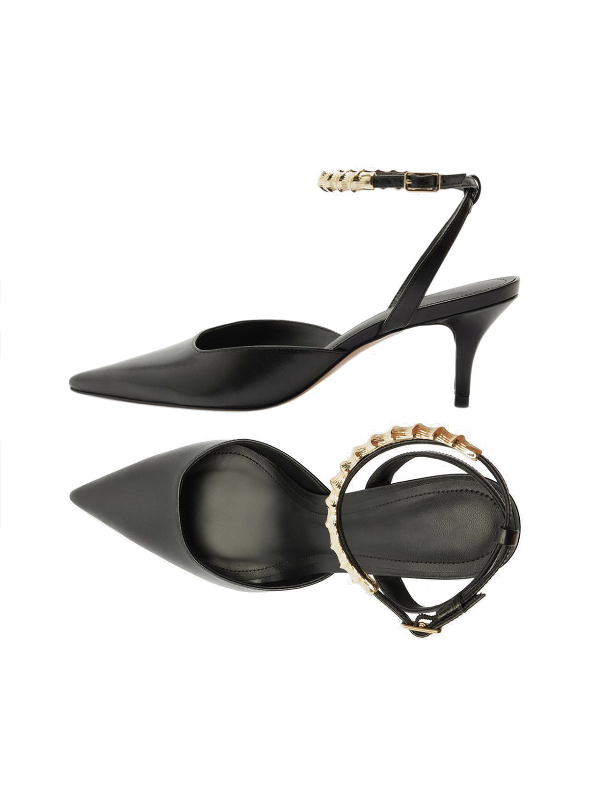 Black Pointed-Toe Chic Slingback Buckle Ankle Strap Kitten Heels