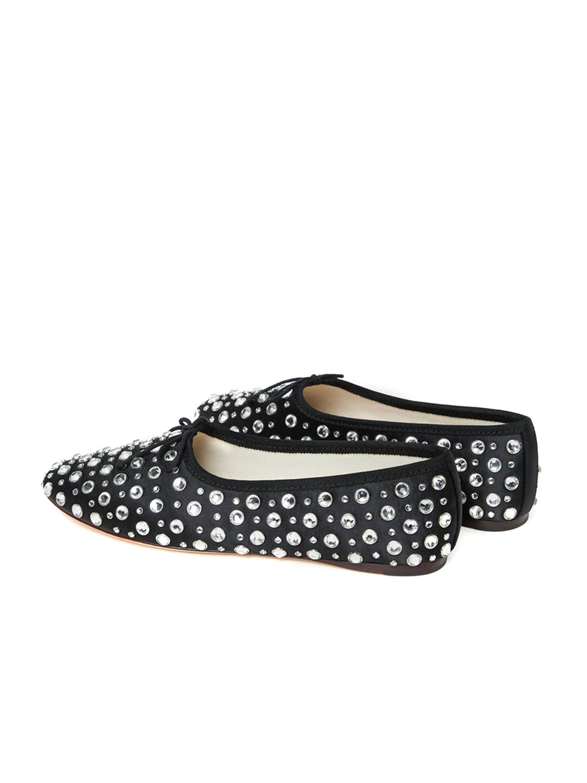 Black Rhinestone Mesh Round-Toe Front Bow Ballet Flats