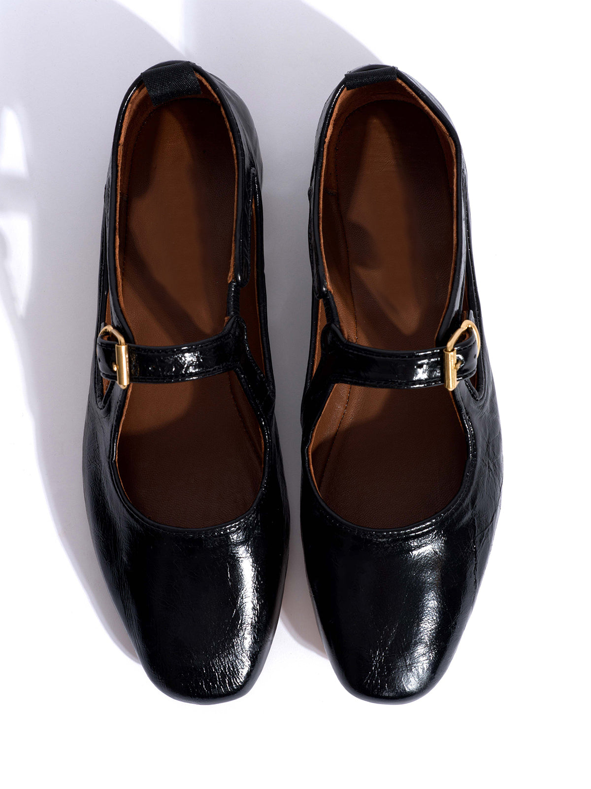 Square-Toe Buckle Strap Chic Flats - Black