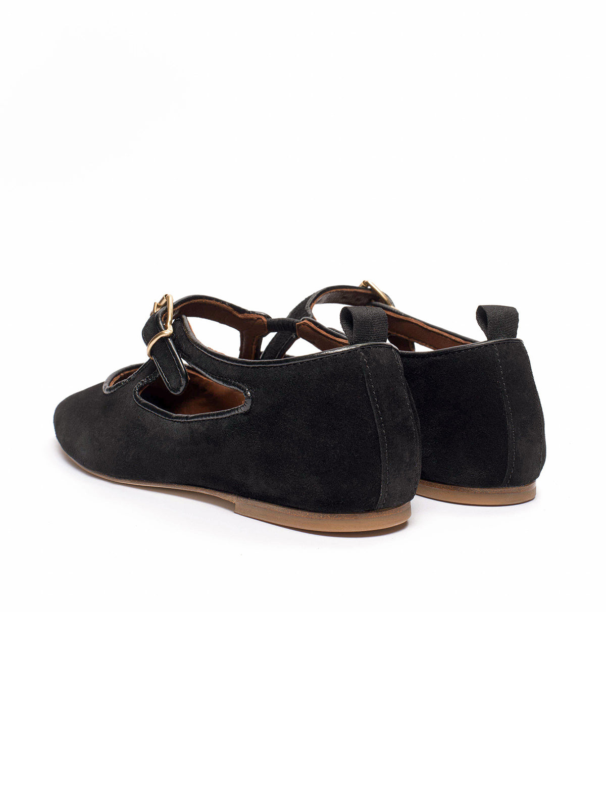 Square-Toe Buckle Strap Chic Flats - Black Faux Suede