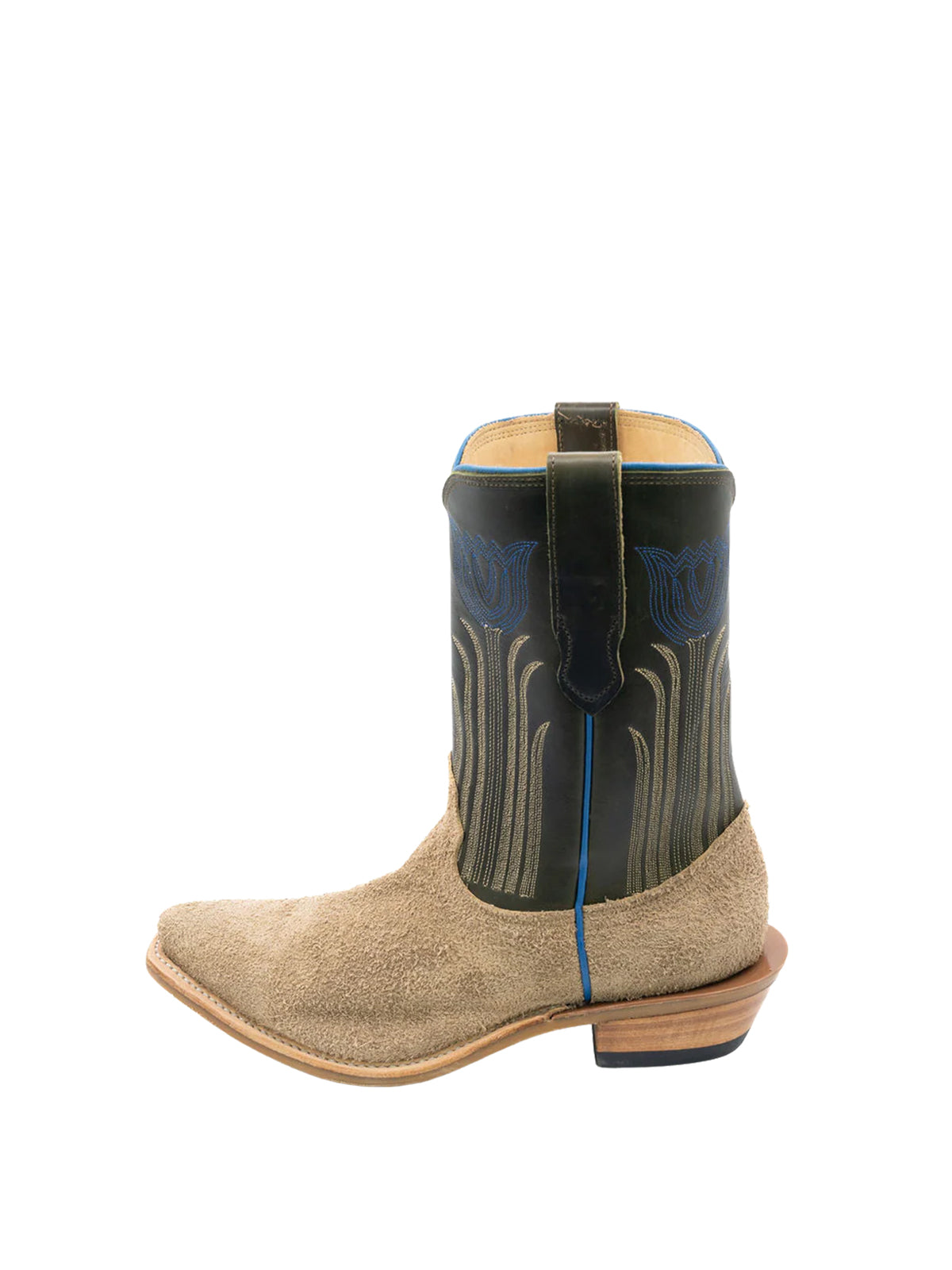 Contrast Black And Tan Snip-Toe Tulip Embroidery Ankle Cowgirl Boots