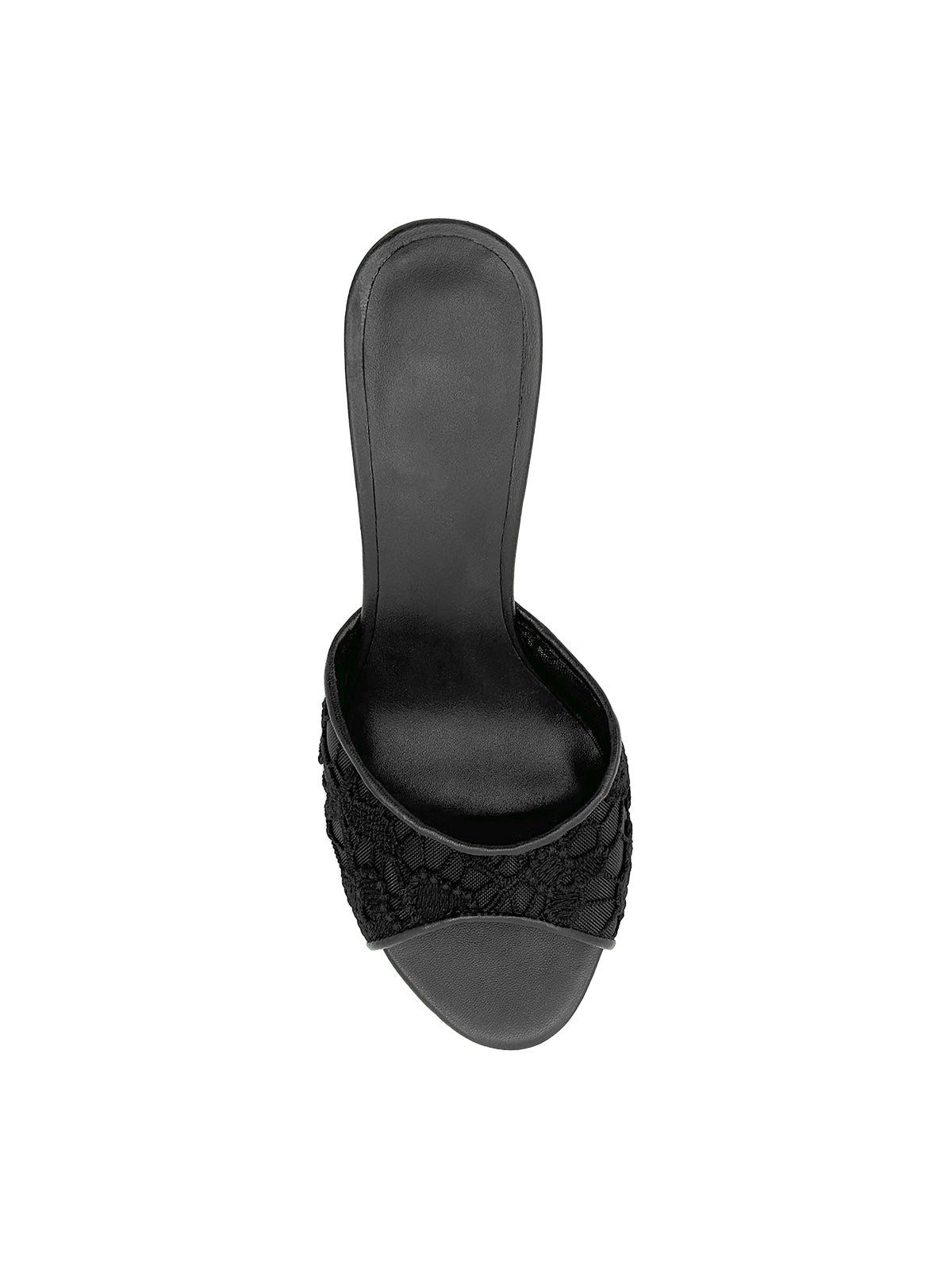 Black Lace Mesh Round-Toe Slip-On High Heels