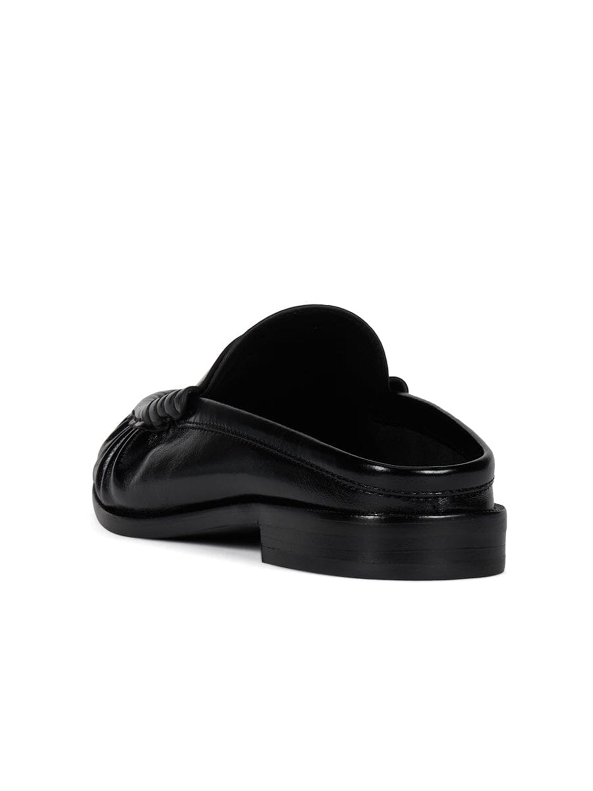 Round-Toe Backless Slip-On Loafer Mule Flats - Black