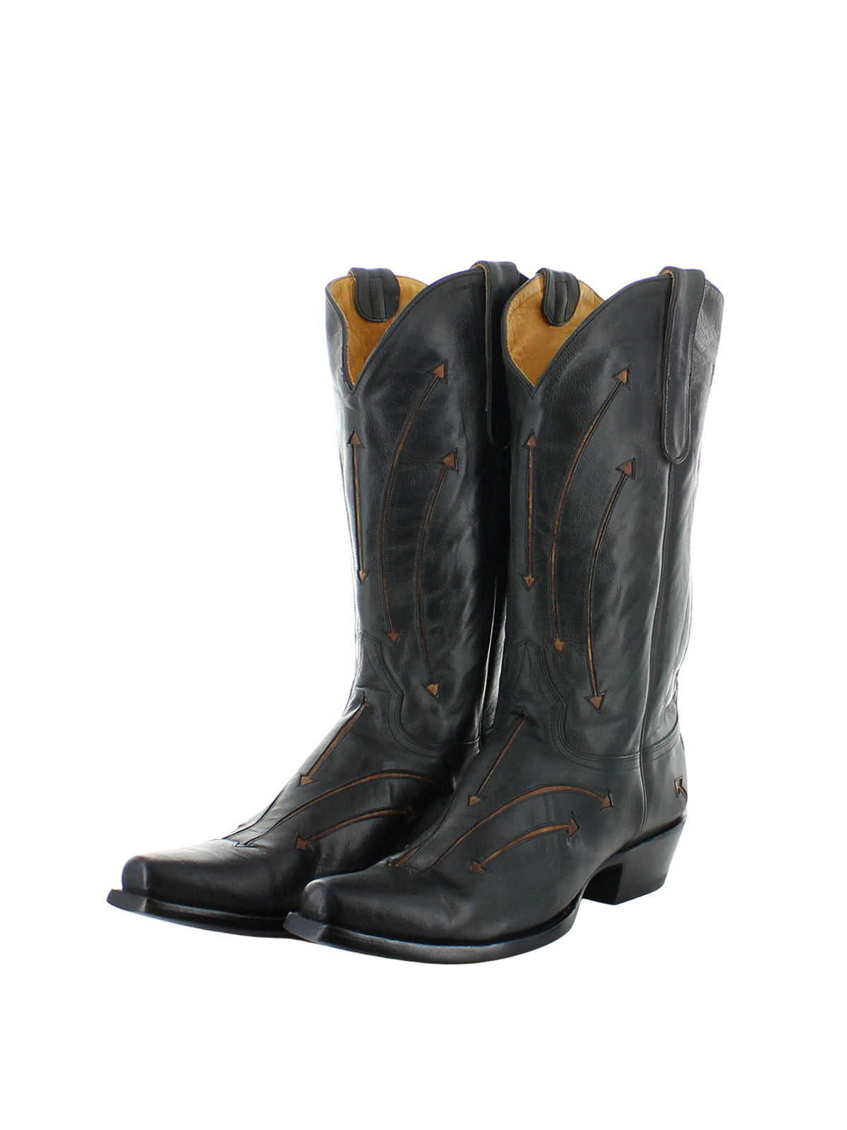 Black Snip-Toe Arrows Inlay Mid Calf Cowgirl Boots
