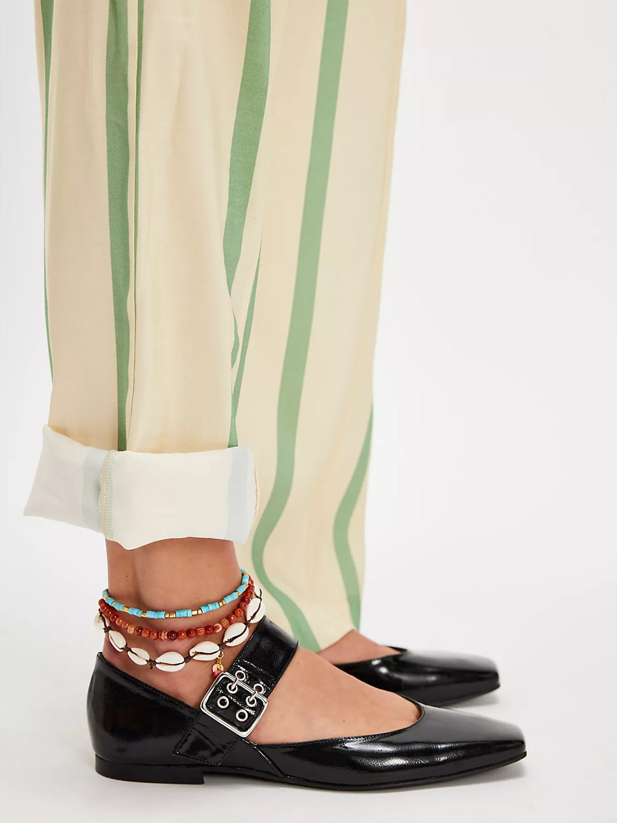 Patent Black Square-Toe Buckle Strap Flats