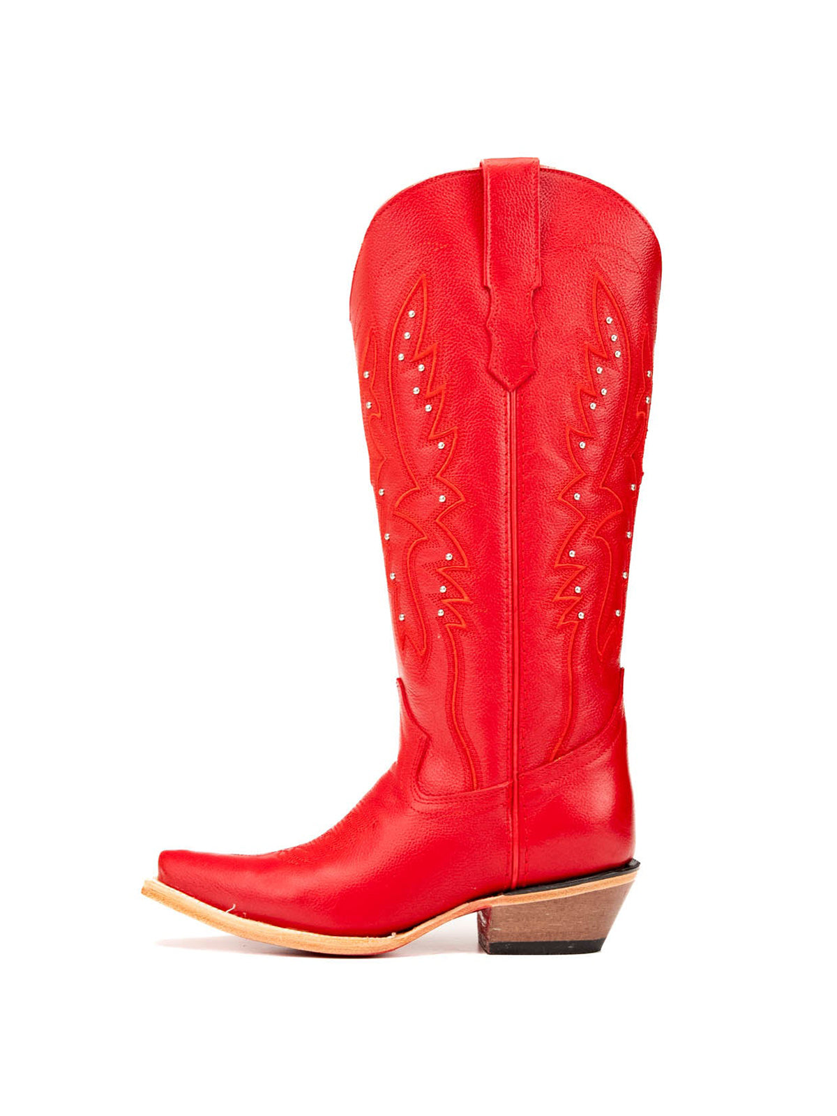 Western Snip-Toe Embroidery Half-Zip Knee High Cowgirl Boots - Bright Red