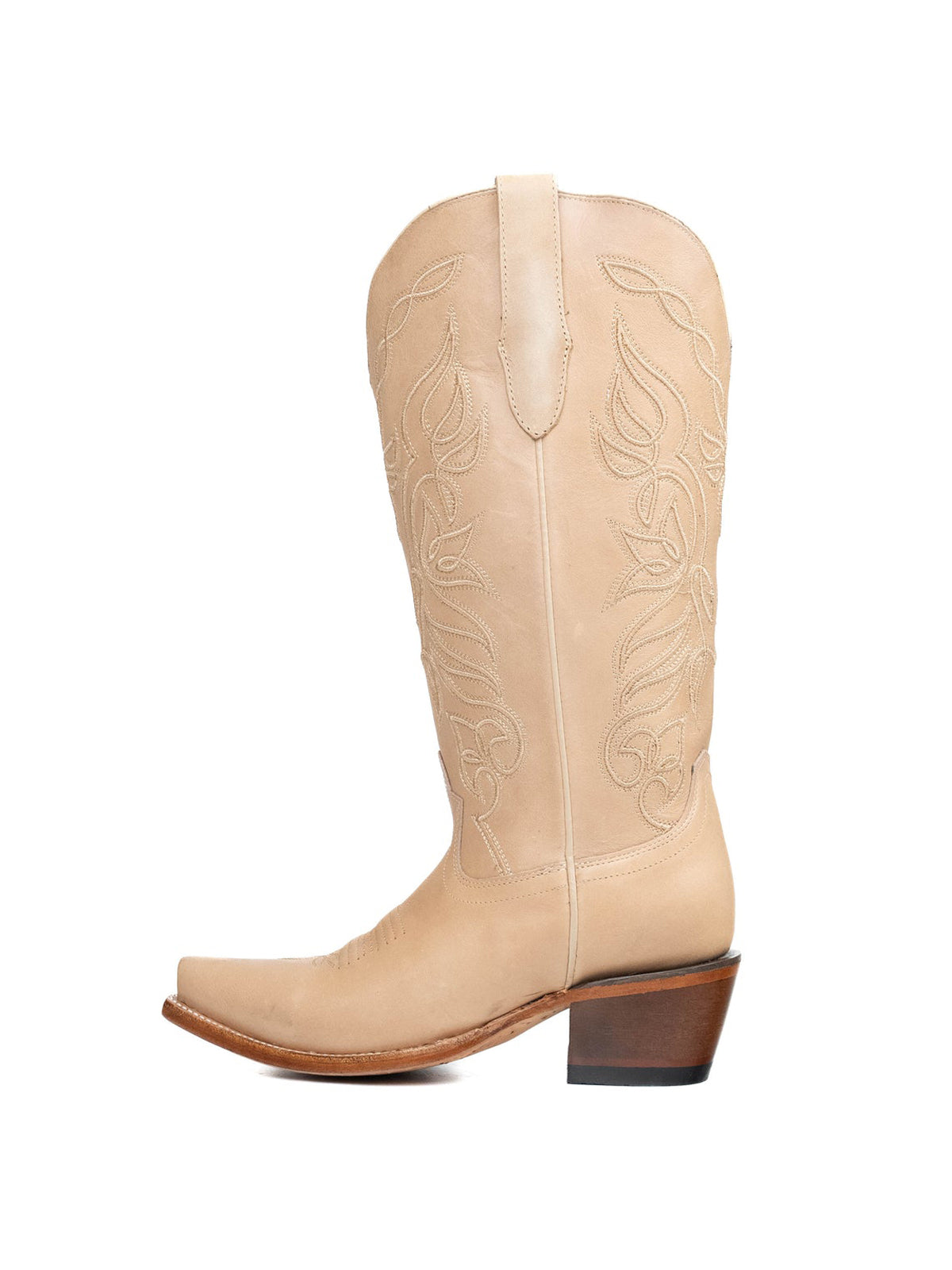 Snip-Toe Sleek Embroidery Half-Zip Knee High Cowgirl Boots For Woman - Beige