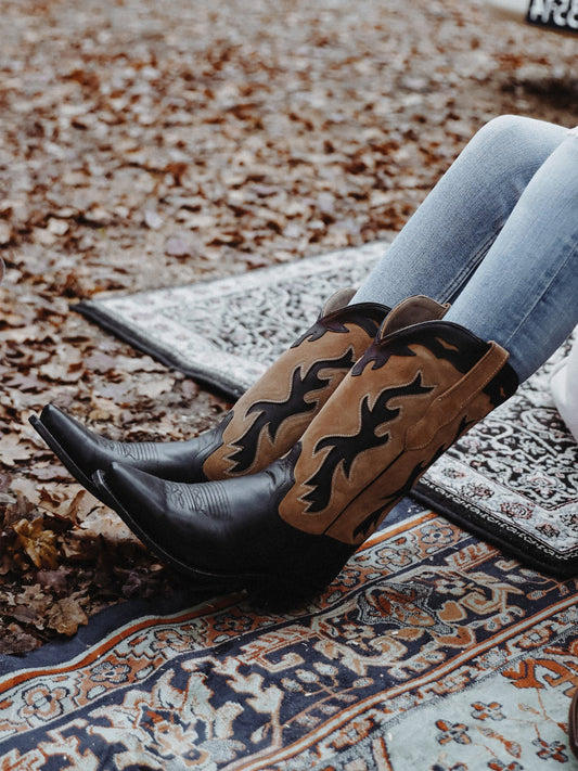 Brown Faux Suede Western Embroidery Snip-Toe Mid Calf Cowgirl Boots
