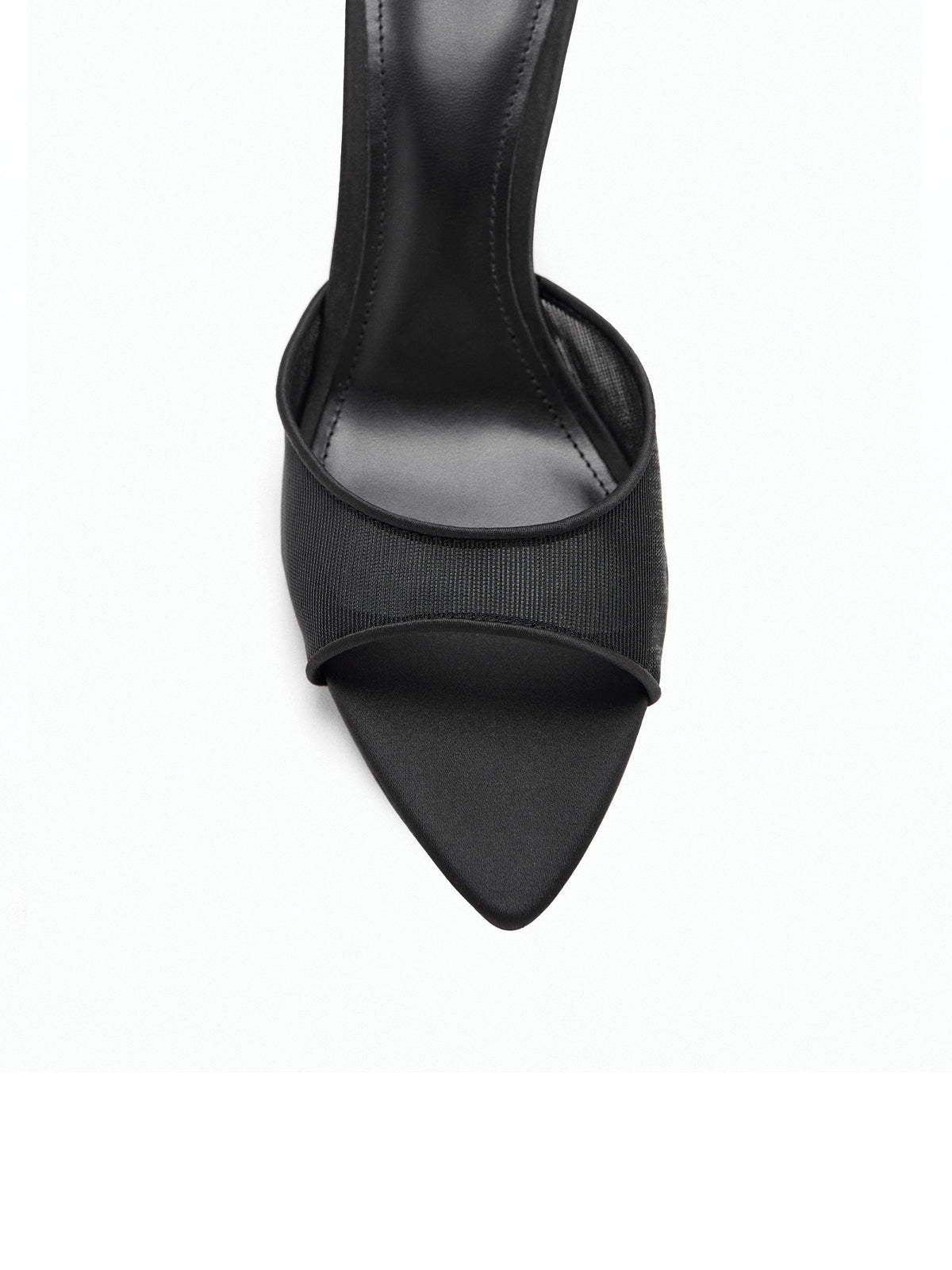 Black Mesh And Satin Pointed-Toe Simple High Heels Sandals