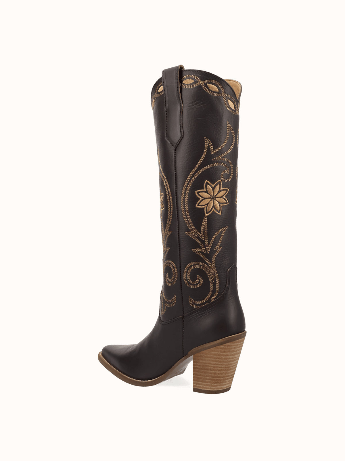 Snip-Toe Flowers And Chic Embroidery Wide Calf Knee High Cowgirl Boots - Brown