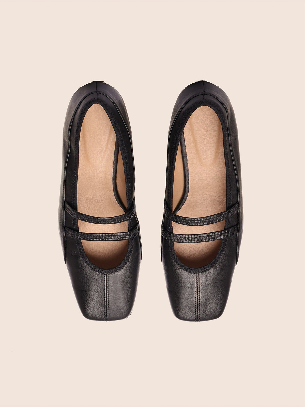 Black Square-Toe Double Mary Jane Classic Ballet Flats