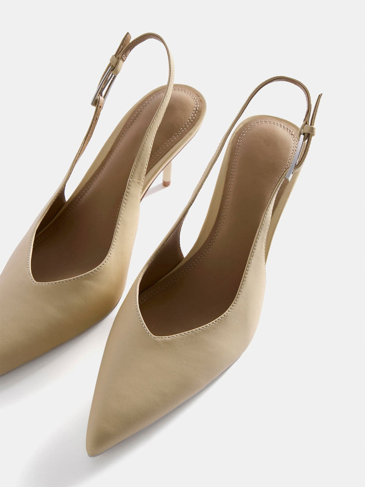Yellow Satin Pointed-Toe Chic Back Strap Kitten Heels