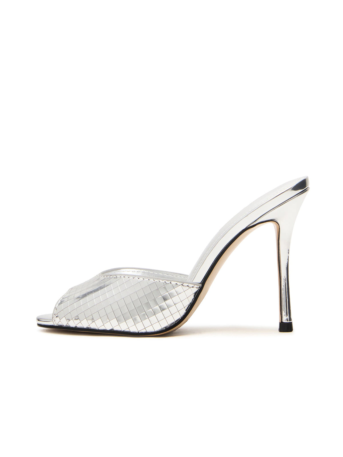 Високи токчета с металически заоблен връх и гол гръб, сребрист металик 