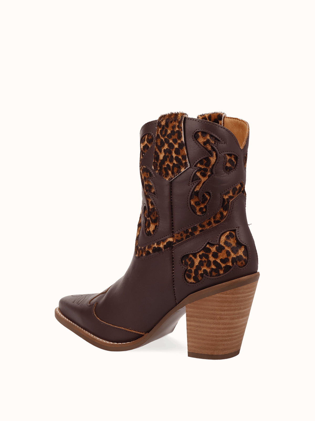 Chocolate And Leopard Pattern Snip-Toe Sleek Ankle Cowgirl Boots