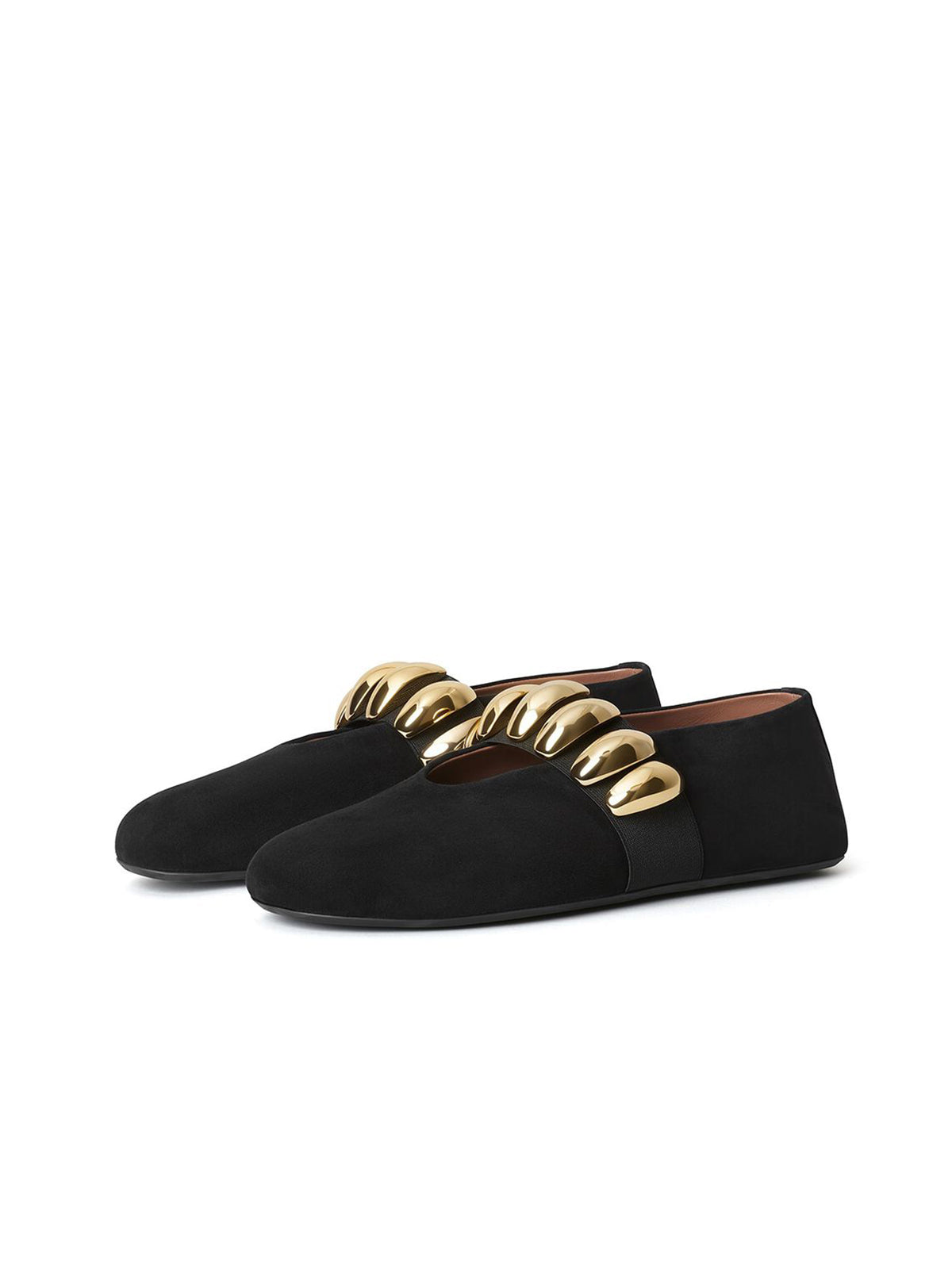 Black Faux Suede Round-Toe Jewel Mary Jane Ballet Flats