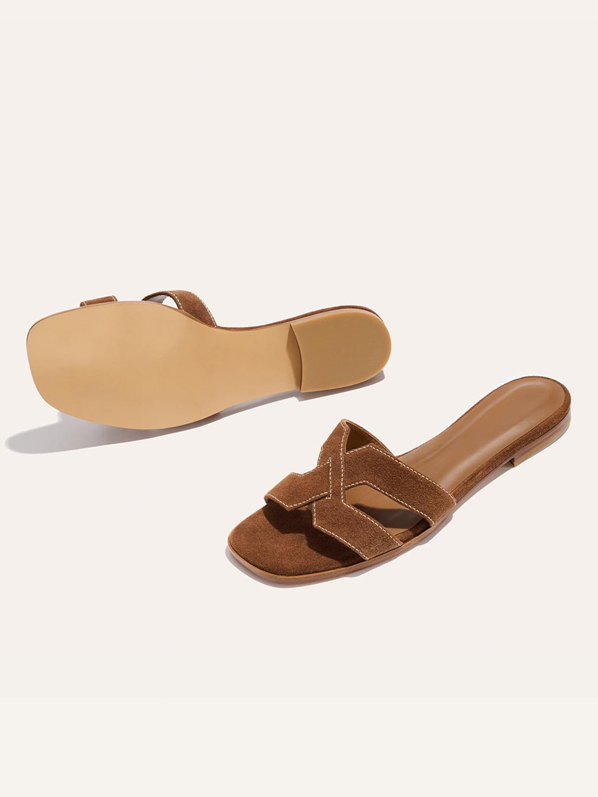 Brown Faux Suede Square-Toe Stylish Backless Sandals Flats