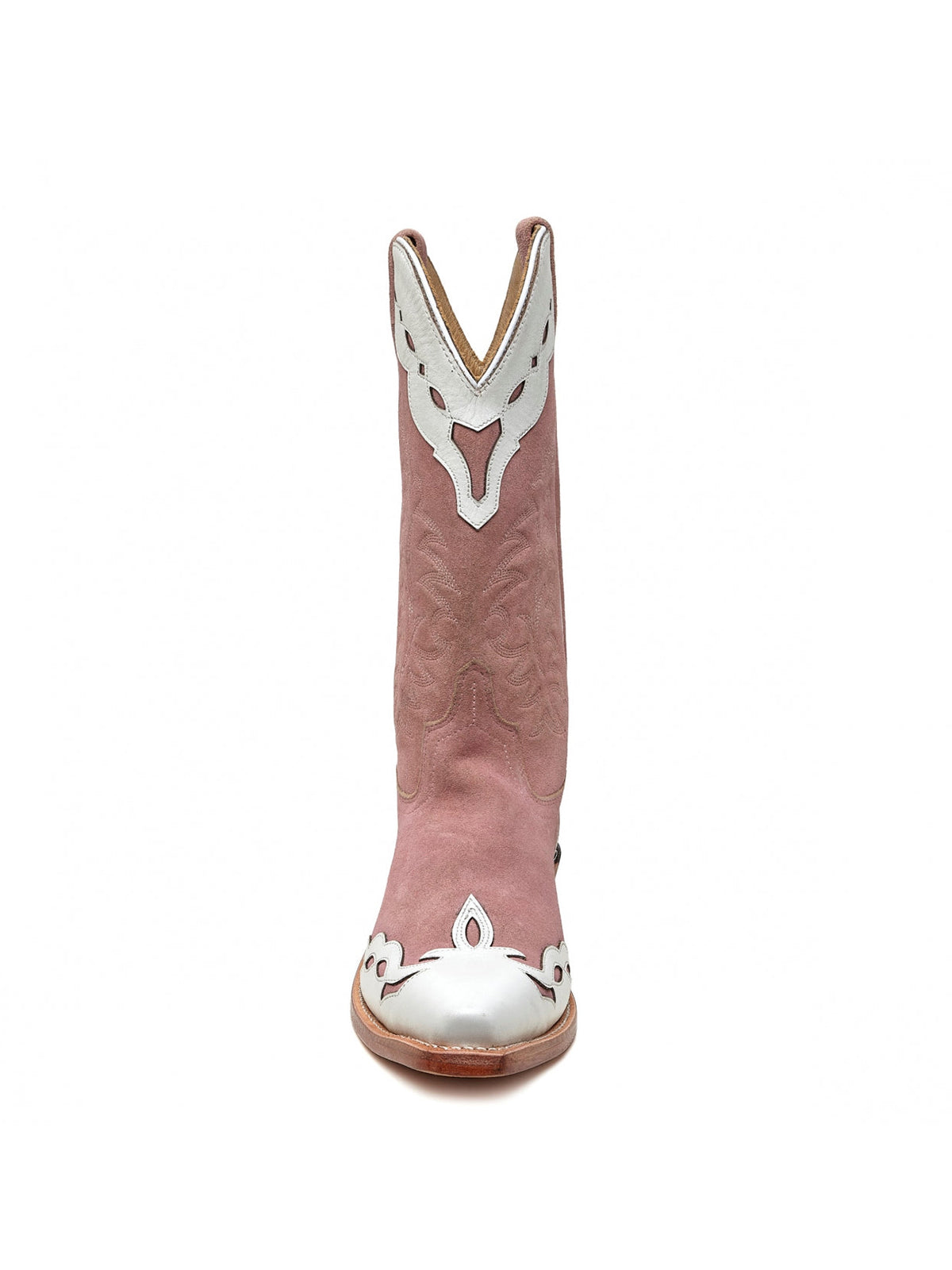 Pink Snip-Toe Faux Suede Classic Embroidery Mid Calf Cowgirl Boots