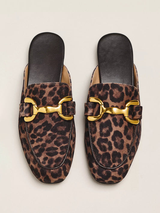 Leopard Faux Suede Square-Toe Chic Slip-On Flats Loafers