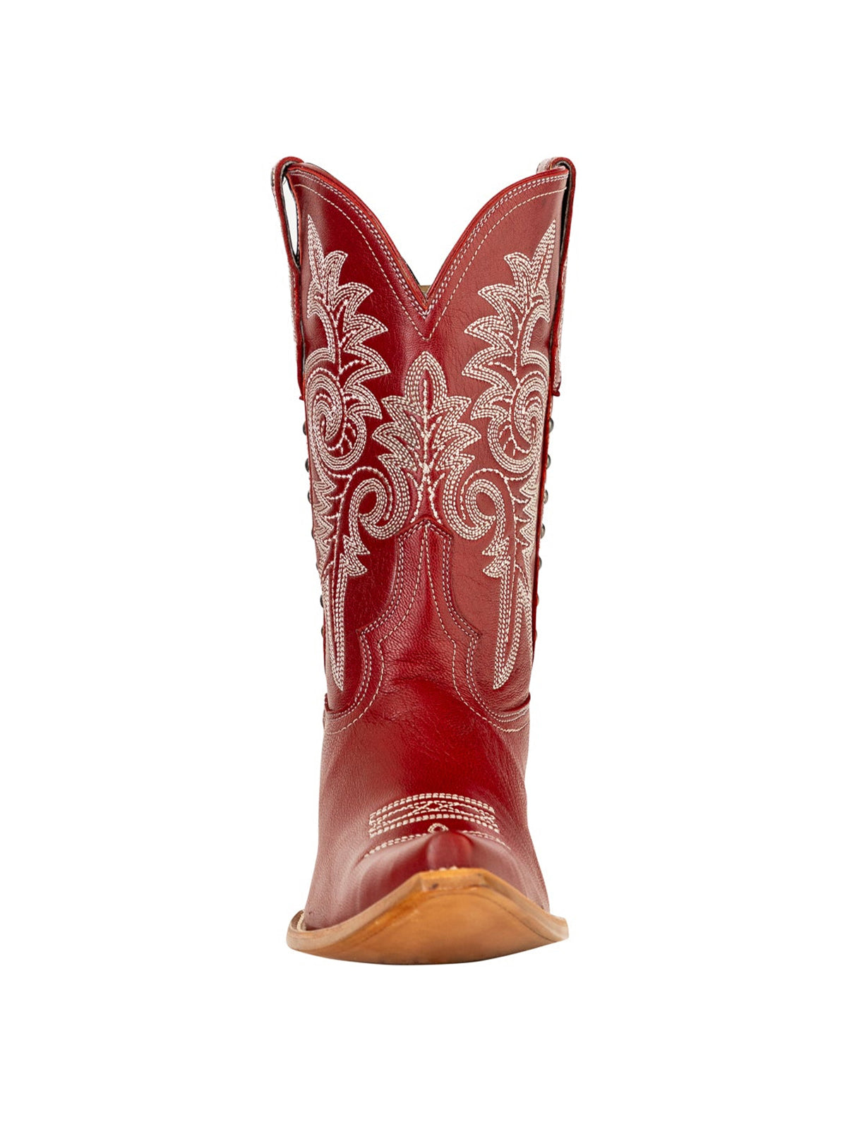 Snip-Toe Chic Embroidery And Side Studs Ankle Cowgirl Boots - Red