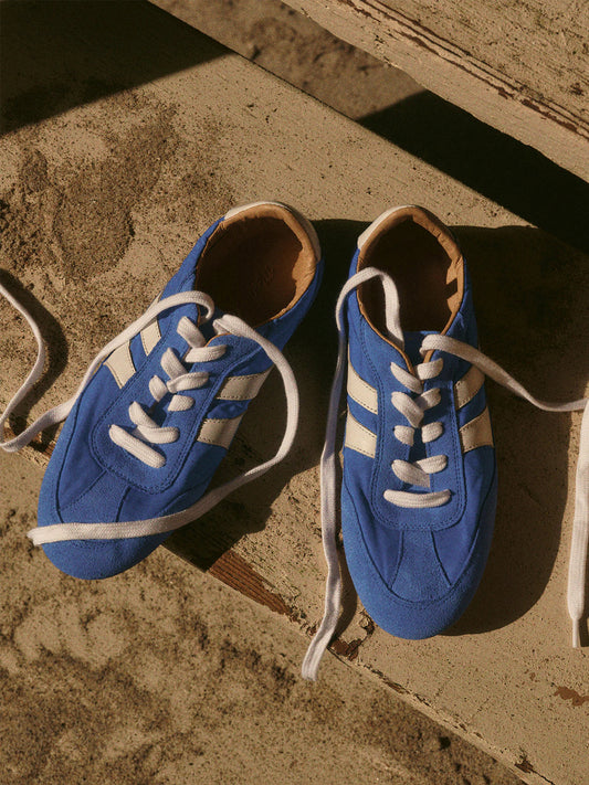Blue Cow Suede And Cow Leather Round-Toe Lace-Up Classic Sneakers