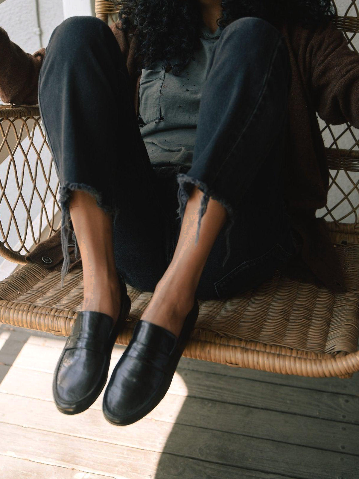 Round-Toe Slip-On Chic Loafers Flats - Black