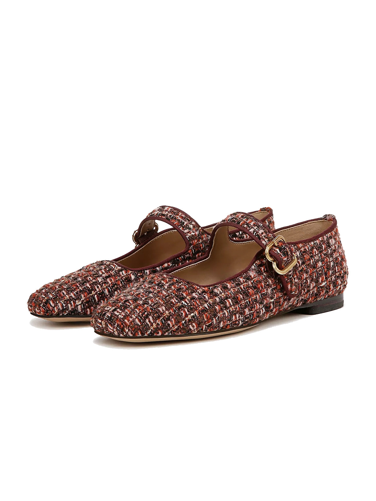 Chocolate Square-Toe Cloth Bridge Strap Mary Jane Flats