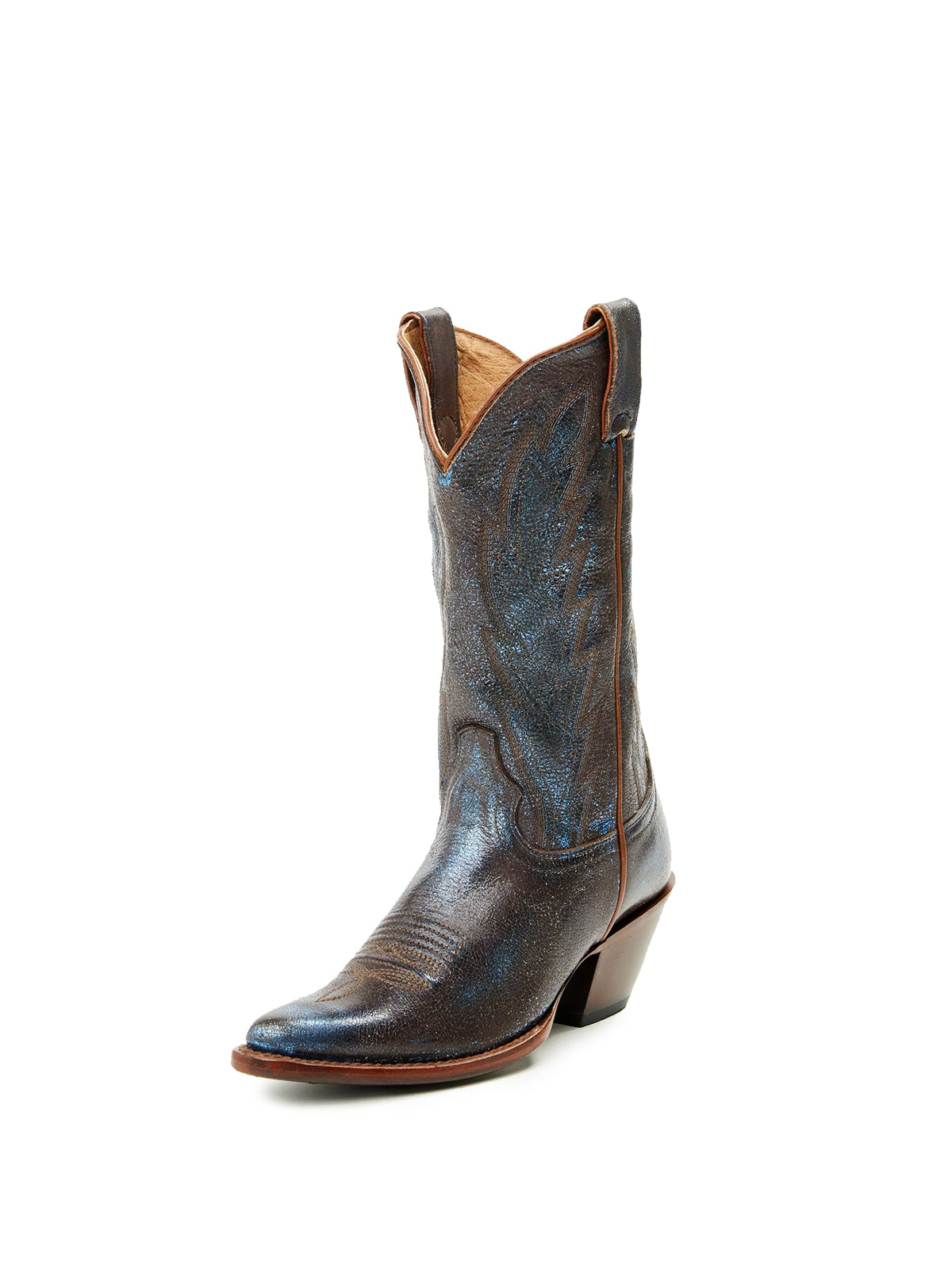 Metallic Brown Almond-Toe Classic Embroidery Mid Calf Cowgirl Boots