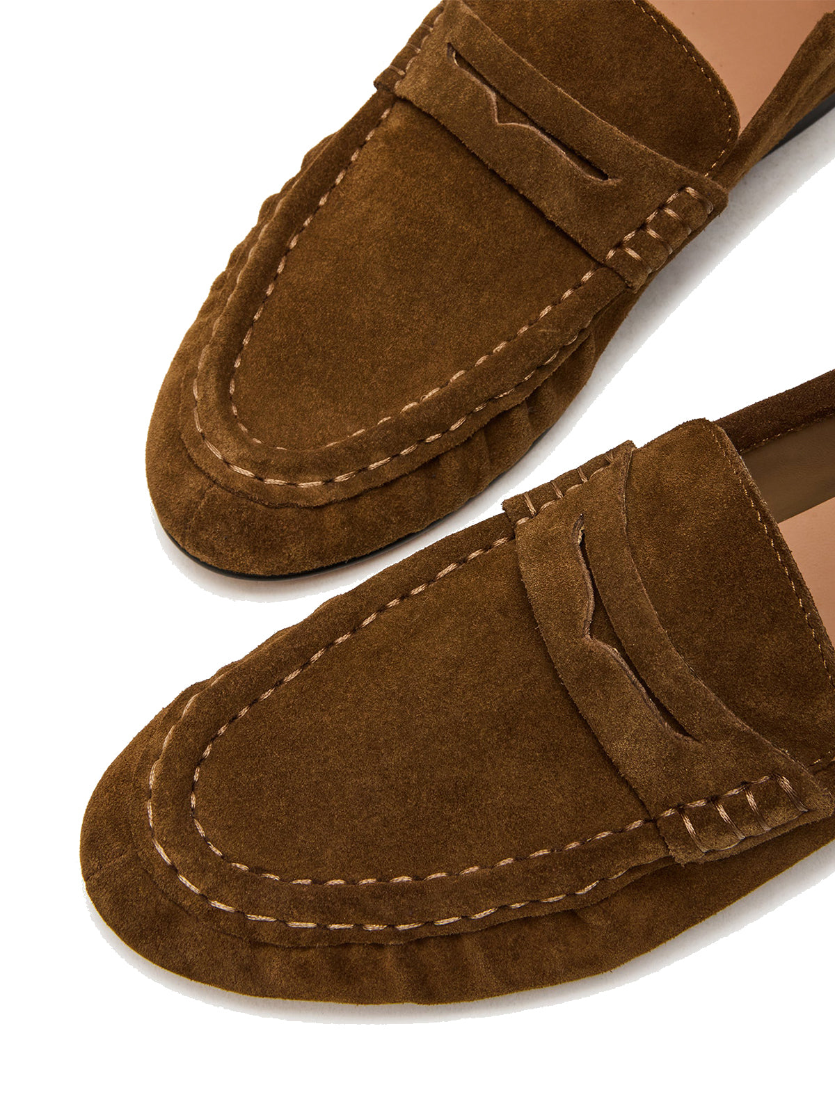 Brown Faux Suede Round-Toe Stylish Slip-On Loafers Flats
