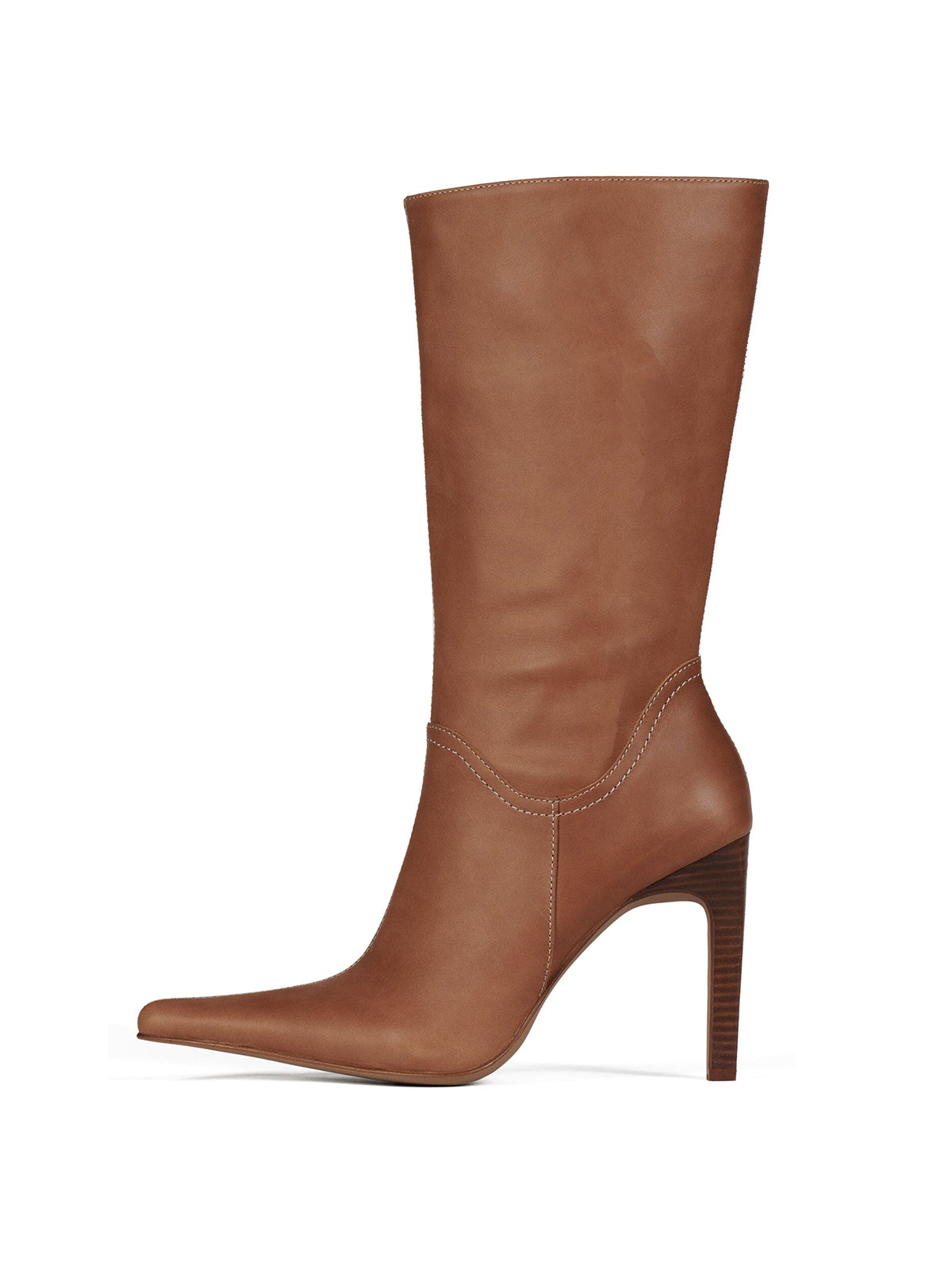 Dark Tan Pointed-Toe Simple Full-Zip Stiletto Boots