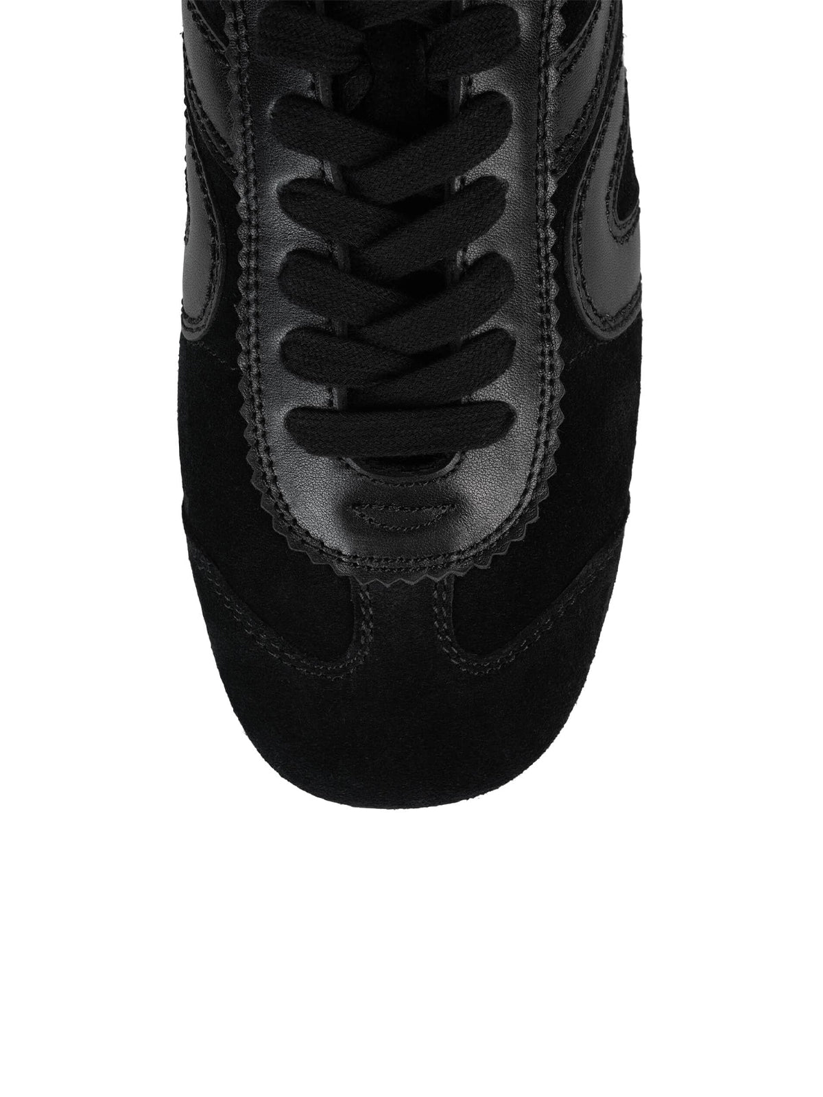 Black Faux Suede Round-Toe Lace-Up Classic Sneakers Flats