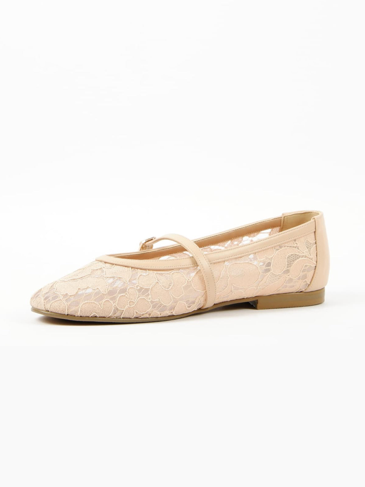 Nude Lace Mesh Round-Toe Chic Mary Jane Classic Ballet Flats