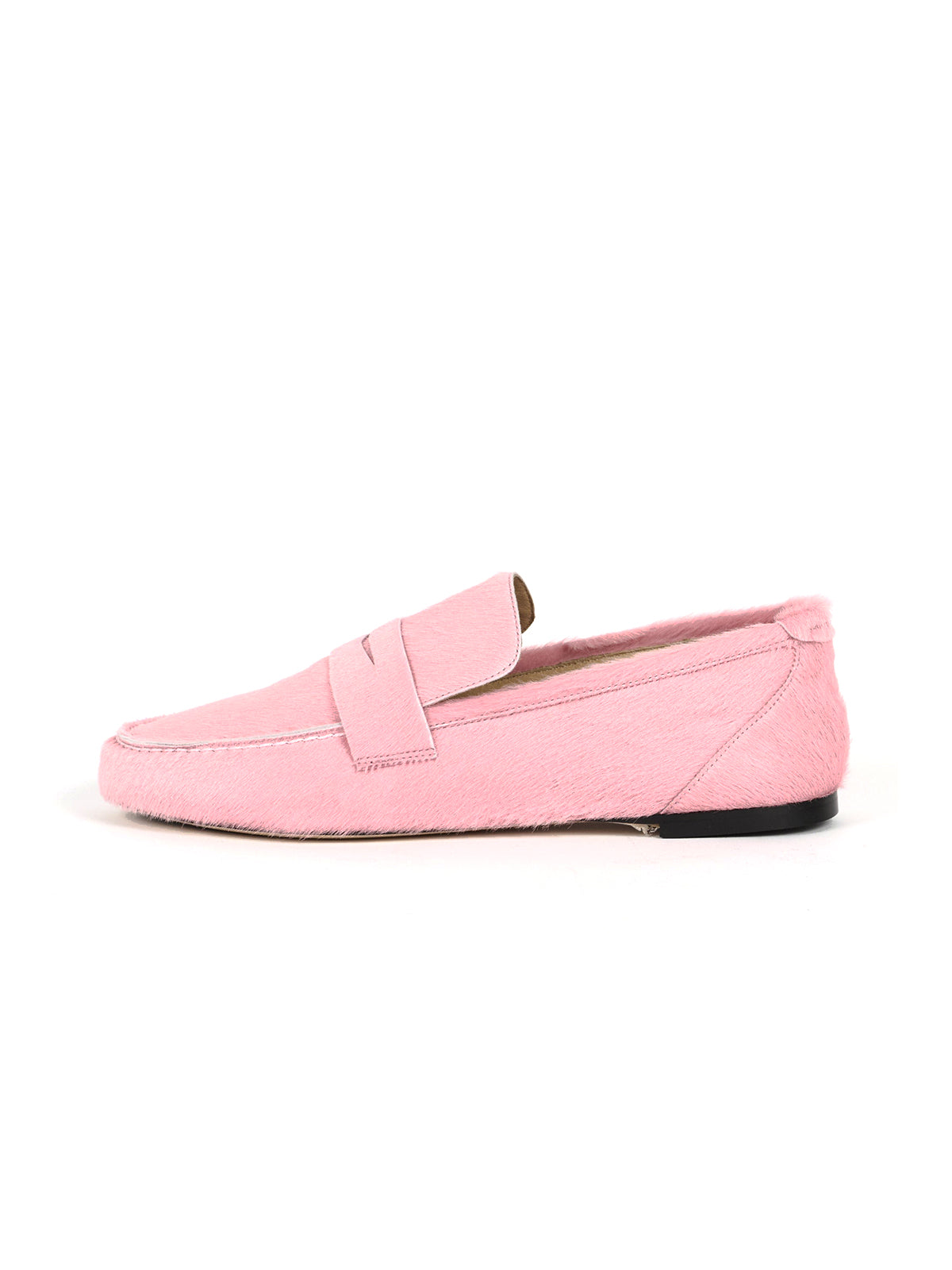 Pink Pony Hair Vegan Leather Round-Toe Slip-On Chic Flats