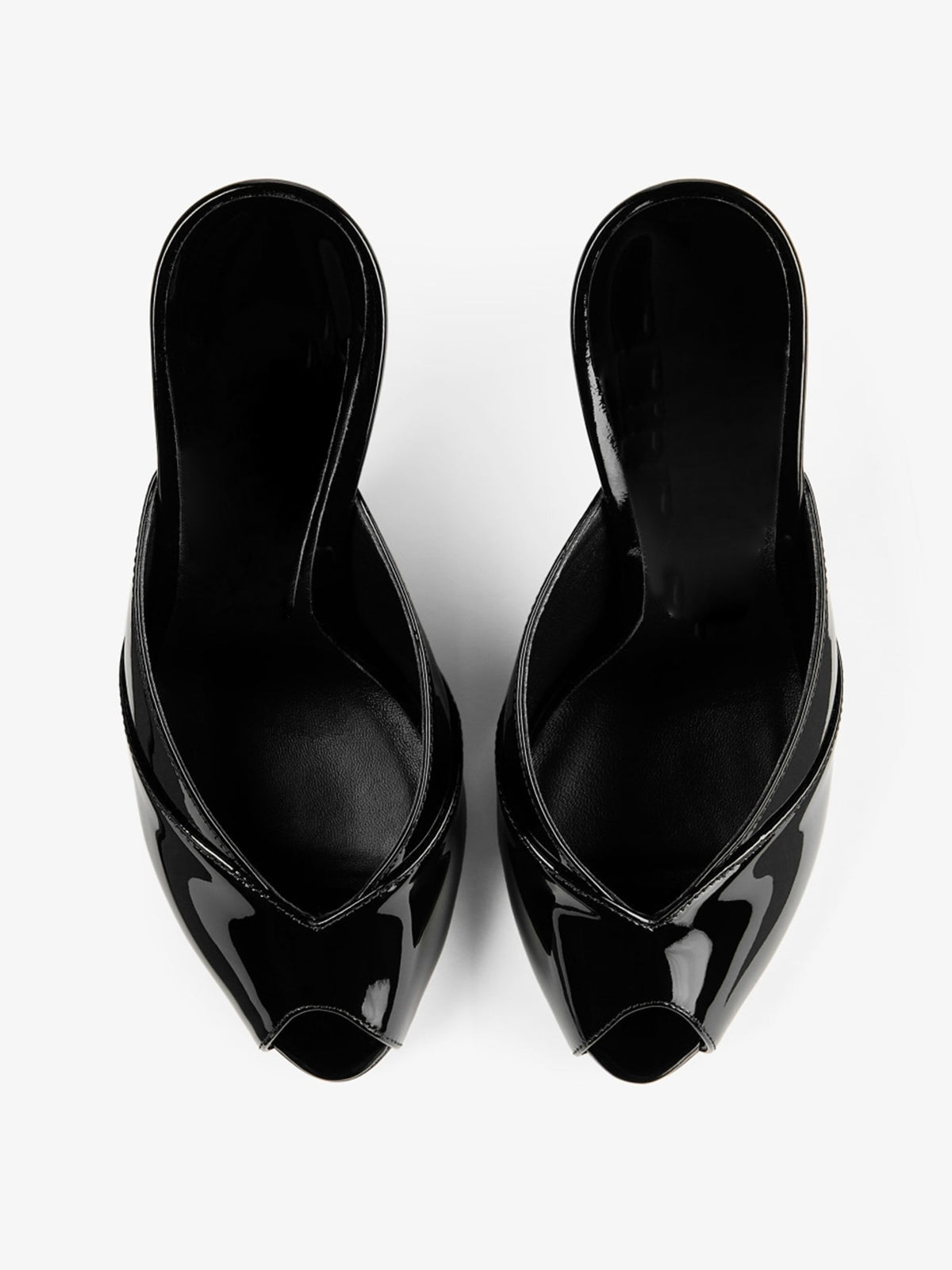 Patent Black Peep Round-Toe Slip-On Mules High Heels