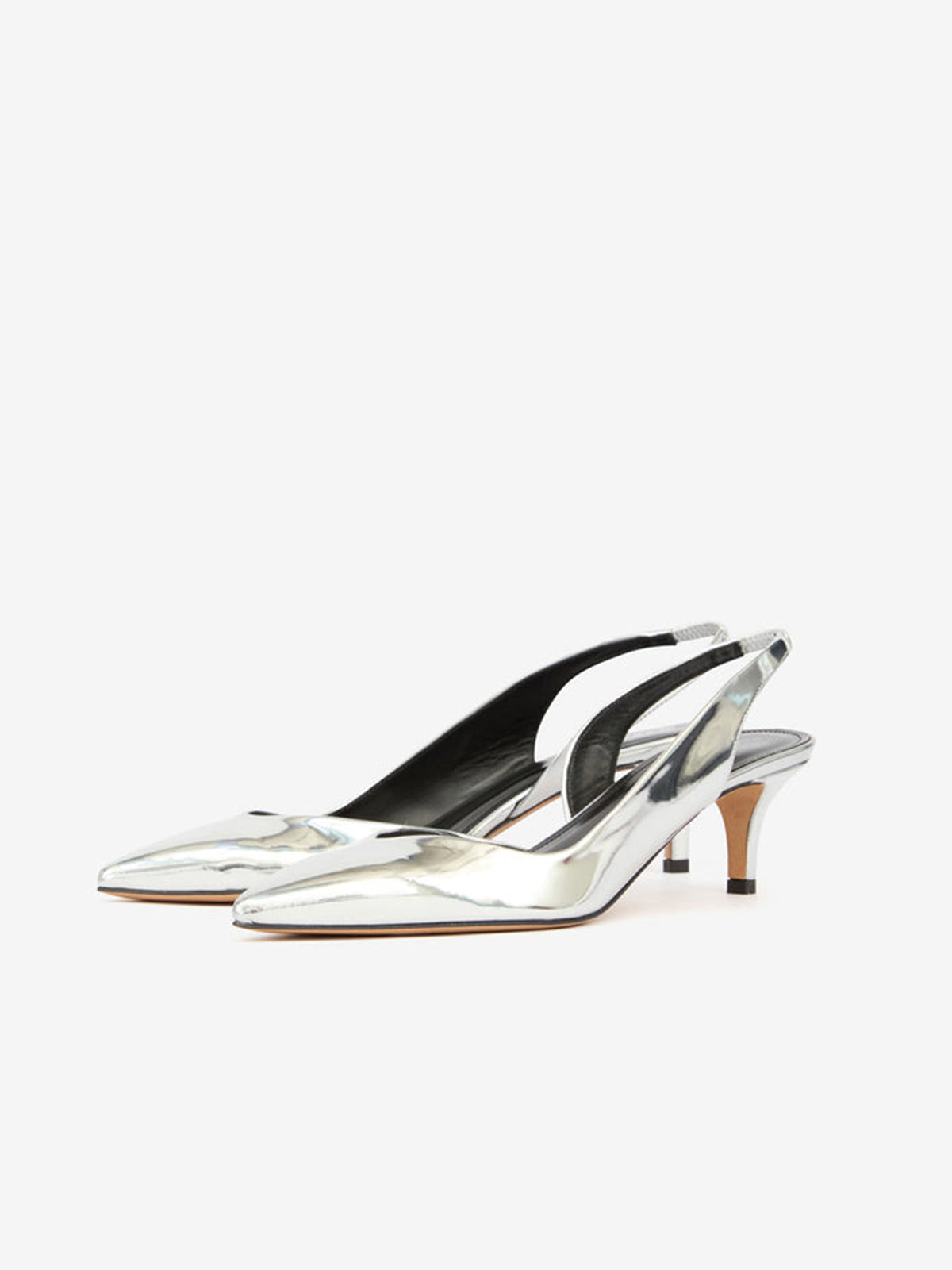 Metallic Silver Pointed-Toe Classic Slingback Kitten Heels