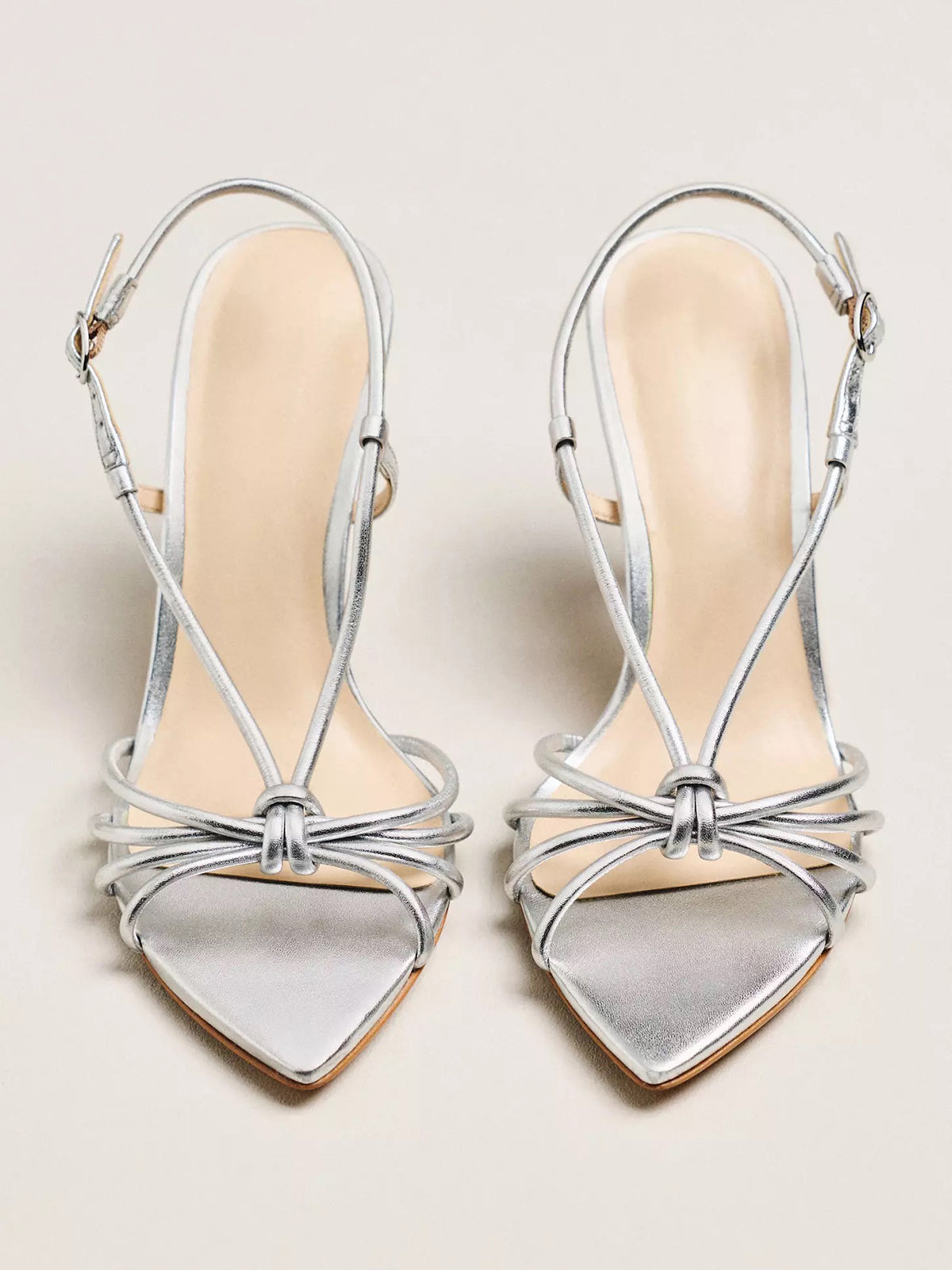Pointed-Toe Strappy And Back Strap Chic High Heels - Metallic Silver