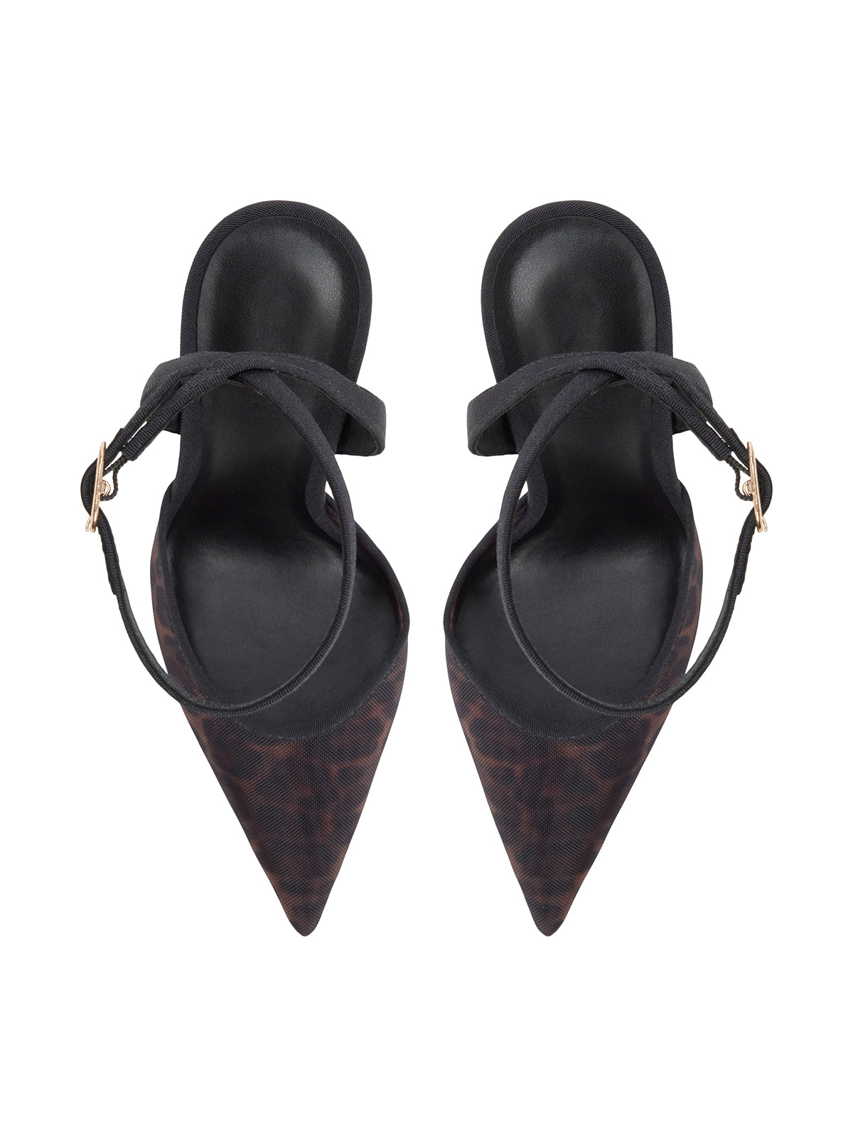 Leopard Mesh Pointed-Toe Slip-On Slingback High Heels